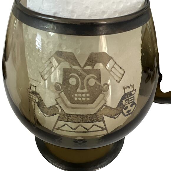 6 Vtg Smoked Smoke Glass Glasses Snifter Brandy Scotch Cognac Bar Peru Mayan - Picture 2 of 16